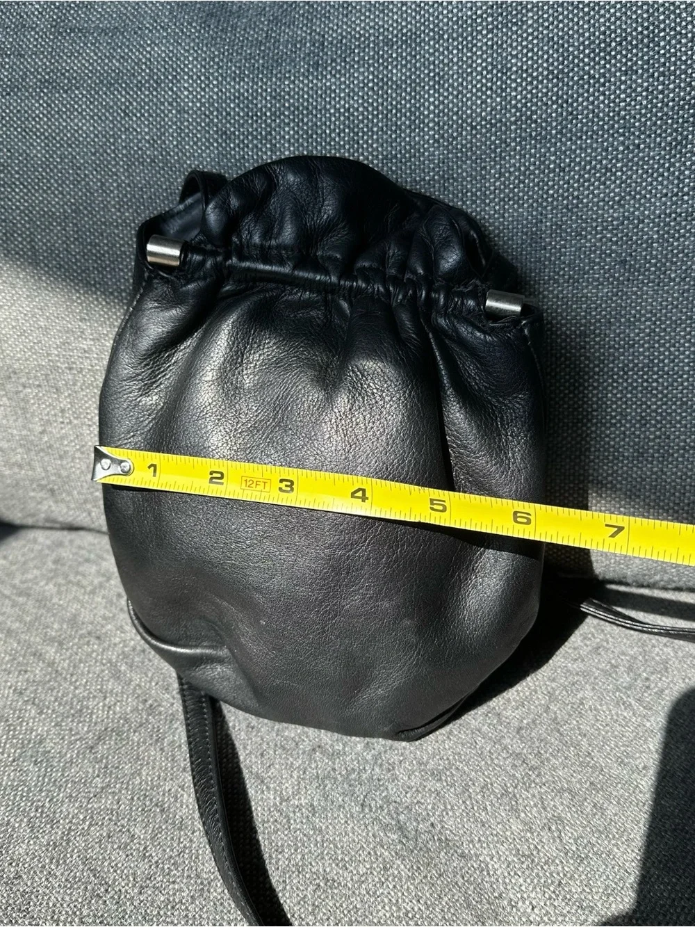 Renato Angi Black Leather‎ Drawstring Small Crossbody